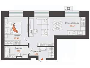 1-к квартира, вторичка, 39м2, 2/9 этаж