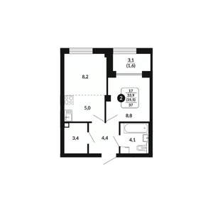 2-к квартира, вторичка, 36м2, 2/17 этаж