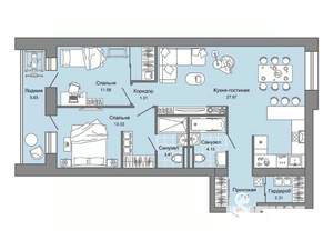 2-к квартира, строящийся дом, 74м2, 6/7 этаж