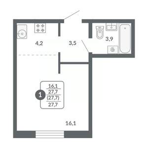 Студия квартира, вторичка, 28м2, 3/17 этаж