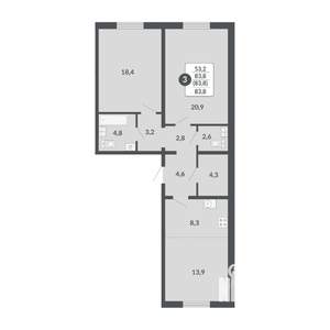 3-к квартира, вторичка, 84м2, 2/17 этаж