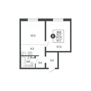 2-к квартира, вторичка, 48м2, 17/17 этаж