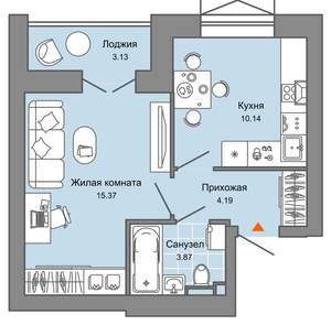 2-к квартира, вторичка, 60м2, 1/8 этаж