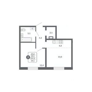 2-к квартира, вторичка, 39м2, 3/17 этаж