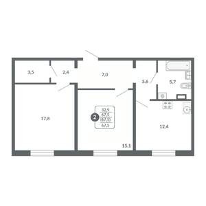 2-к квартира, вторичка, 68м2, 7/17 этаж