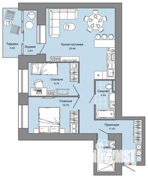 3-к квартира, вторичка, 69м2, 2/8 этаж