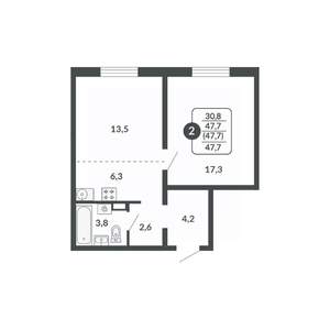 2-к квартира, вторичка, 48м2, 14/17 этаж