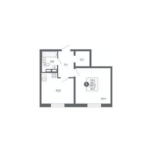 1-к квартира, вторичка, 41м2, 13/17 этаж