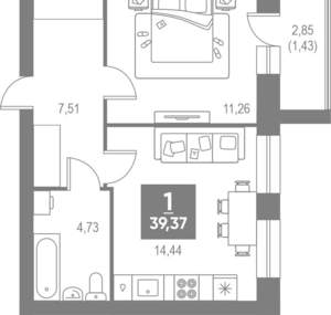 1-к квартира, вторичка, 39м2, 2/4 этаж