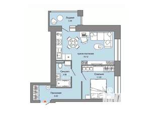 1-к квартира, строящийся дом, 45м2, 3/4 этаж