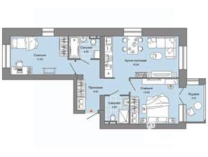 2-к квартира, вторичка, 65м2, 4/7 этаж
