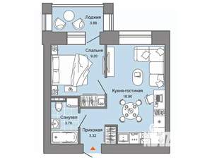 1-к квартира, строящийся дом, 35м2, 4/7 этаж