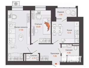 2-к квартира, вторичка, 53м2, 11/12 этаж