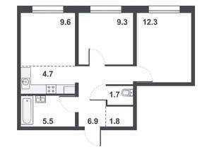 3-к квартира, вторичка, 52м2, 3/16 этаж