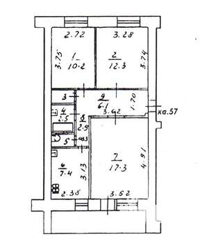 3-к квартира, вторичка, 61м2, 4/5 этаж