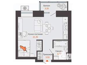 Студия квартира, вторичка, 30м2, 4/9 этаж