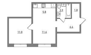2-к квартира, вторичка, 41м2, 9/16 этаж