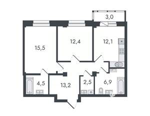 2-к квартира, вторичка, 70м2, 7/16 этаж