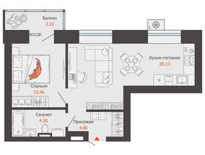 1-к квартира, вторичка, 40м2, 9/9 этаж