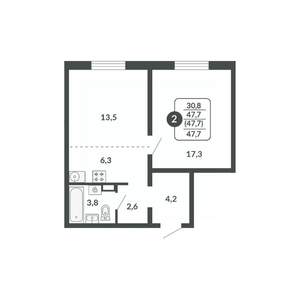 2-к квартира, вторичка, 48м2, 12/17 этаж