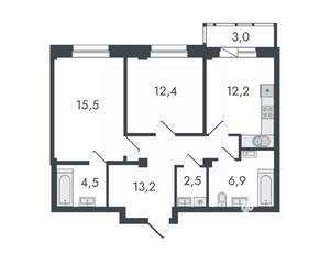 2-к квартира, вторичка, 70м2, 9/16 этаж