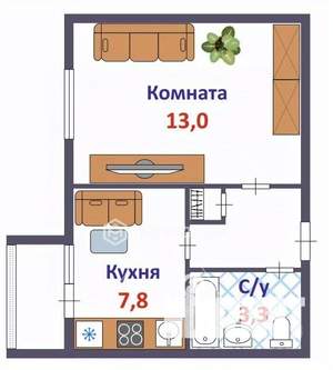 1-к квартира, вторичка, 27м2, 4/9 этаж