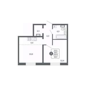 2-к квартира, вторичка, 39м2, 4/17 этаж