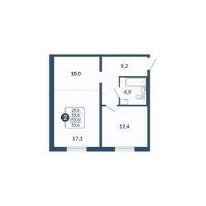 2-к квартира, вторичка, 54м2, 2/17 этаж