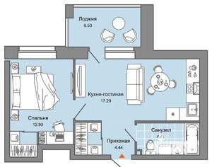 2-к квартира, вторичка, 43м2, 4/8 этаж