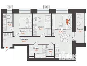 2-к квартира, вторичка, 65м2, 2/9 этаж