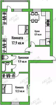 2-к квартира, вторичка, 53м2, 3/5 этаж