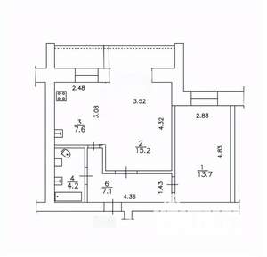 2-к квартира, вторичка, 48м2, 9/9 этаж