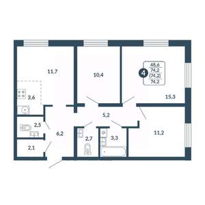 4-к квартира, вторичка, 74м2, 2/17 этаж