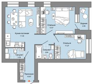 3-к квартира, вторичка, 61м2, 7/9 этаж