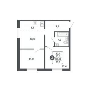 3-к квартира, вторичка, 53м2, 2/17 этаж