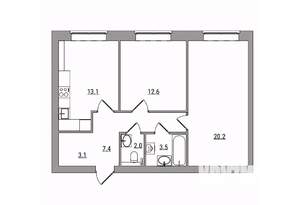 2-к квартира, вторичка, 62м2, 1/7 этаж