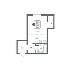 Студия квартира, вторичка, 33м2, 4/17 этаж