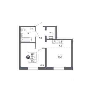 2-к квартира, вторичка, 39м2, 4/17 этаж