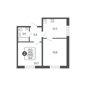2-к квартира, вторичка, 49м2, 2/17 этаж
