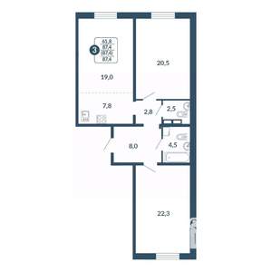3-к квартира, вторичка, 87м2, 17/17 этаж