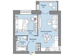 1-к квартира, вторичка, 40м2, 1/6 этаж