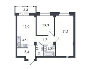 3-к квартира, вторичка, 67м2, 4/16 этаж