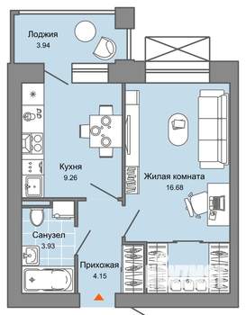 1-к квартира, вторичка, 36м2, 2/4 этаж