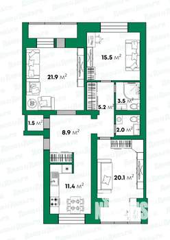 3-к квартира, вторичка, 90м2, 5/5 этаж