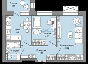 2-к квартира, вторичка, 48м2, 3/6 этаж