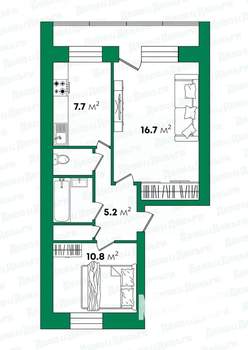 2-к квартира, вторичка, 49м2, 1/5 этаж
