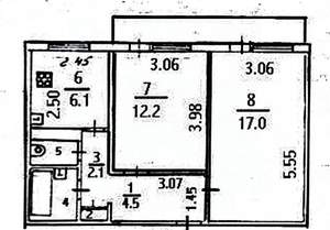 2-к квартира, вторичка, 46м2, 1/5 этаж