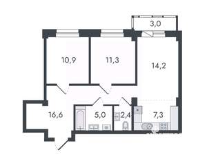 3-к квартира, вторичка, 71м2, 4/16 этаж