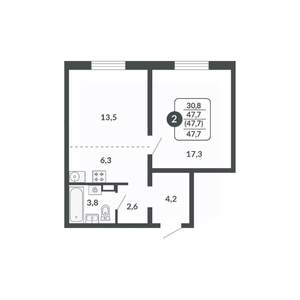 2-к квартира, вторичка, 48м2, 7/17 этаж