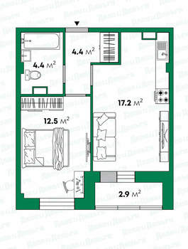 1-к квартира, вторичка, 42м2, 4/20 этаж